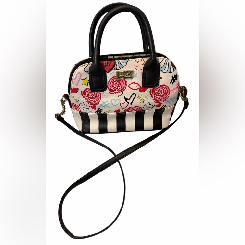 Luv Betsey Johnson Dome Shoulder Crossbody Striped Hand Bag Purse Satchel